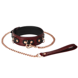 Wine Red - Leather
Deluxe collar with
chain, leash and
lock